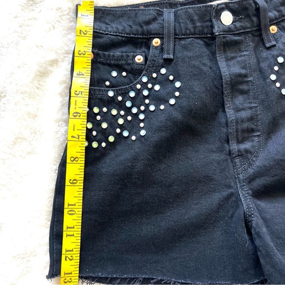 LEVI'S Ribcage Studded Rhinestone High Rise Jean Cut Off Shorts Black Size 26 - Picture 10 of 11